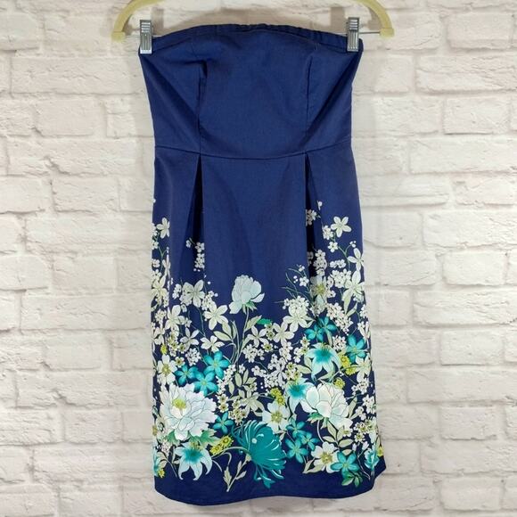 A Old Navy Women's Blue Floral Strapless A Line Fit & Flare Canvas Dress Size 0 - Picture 7 of 13